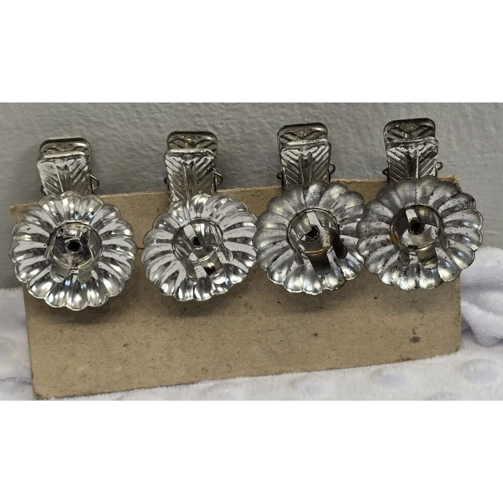 Vintage Christmas Tree Candle Clips Silver Lot Of 4 Original Xmas West Germany